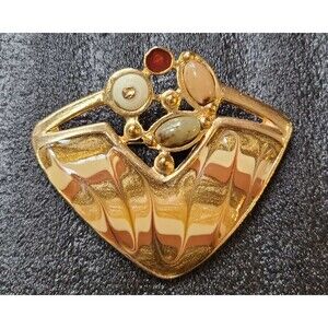 ECD Modernist Style Brooch Pin Enamel Swirl Geometric Retro Statement Jewelry